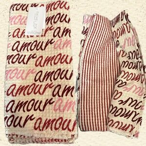Rachel Zoe Amour Script Stripe Waffle Weave Kitchen Towels 3 Pack Burgundy Cream